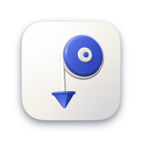 Pulli app icon: a blue pulley shaped like the letter p, with a cord ending in a down arrow